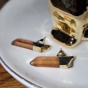 Gold dipped quartz crystal earrings